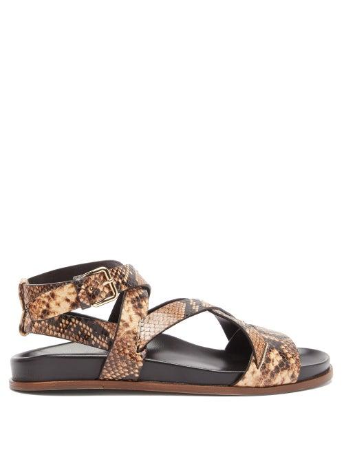 Matchesfashion.com Emme Parsons - Bodhi Python-print Leather Crossover Sandals - Womens - Brown Multi