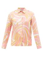 Emilio Pucci - Vortici-print Silk-twill Shirt - Womens - Pink Print