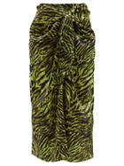 Matchesfashion.com Ganni - Knotted Zebra Print Satin Midi Skirt - Womens - Animal