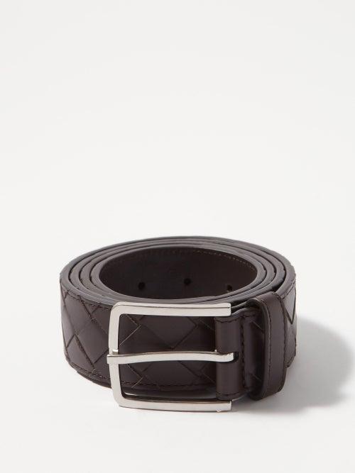 Bottega Veneta - Intrecciato Leather Belt - Mens - Dark Brown