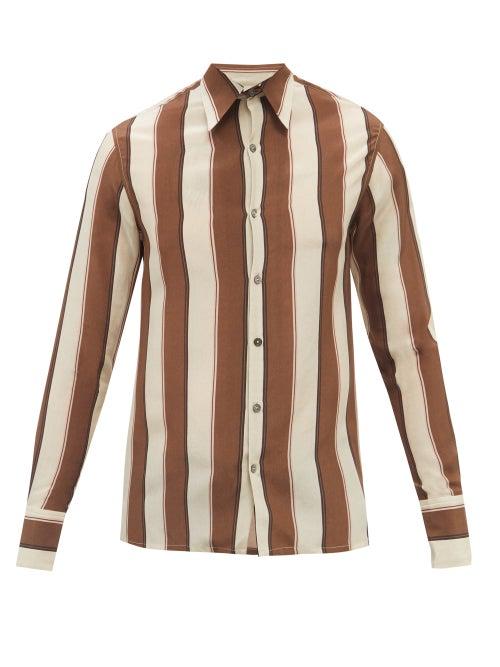 Mens Rtw 73 London - Striped Silk-crepe Shirt - Mens - Brown Multi