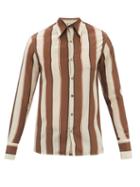 Mens Rtw 73 London - Striped Silk-crepe Shirt - Mens - Brown Multi