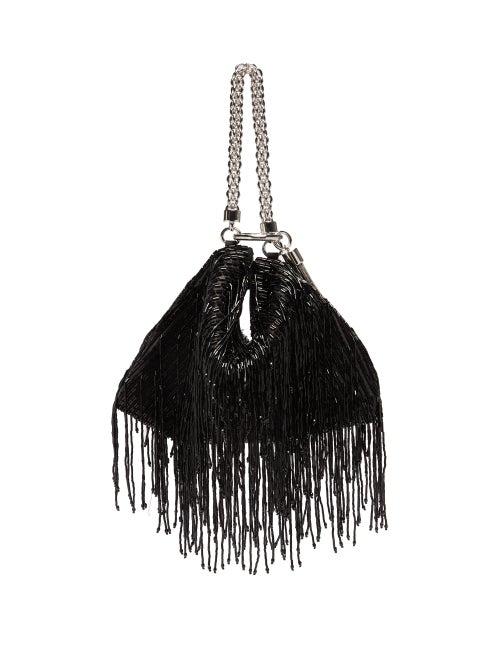 Matchesfashion.com Jimmy Choo - Callie Bead-fringed Satin Clutch Bag - Womens - Black