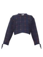 Matchesfashion.com Chlo - Windowpane-check Cropped Sweater - Womens - Navy