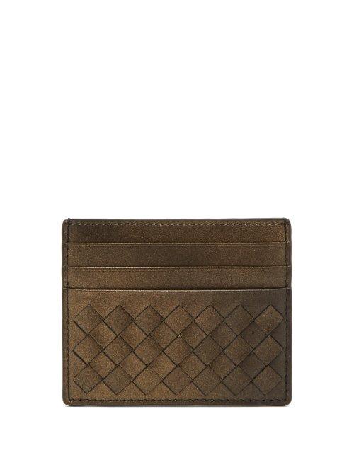 Matchesfashion.com Bottega Veneta - Intrecciato Leather Cardholder - Womens - Gold