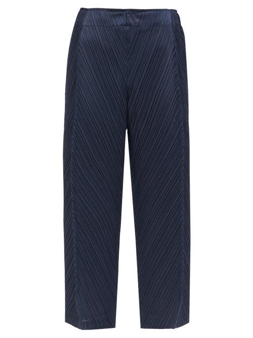 Ladies Rtw Pleats Please Issey Miyake - Technical-pleated Cropped Trousers - Womens - Navy