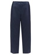 Ladies Rtw Pleats Please Issey Miyake - Technical-pleated Cropped Trousers - Womens - Navy