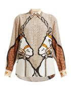 Matchesfashion.com Burberry - Unicorn Print Silk Blouse - Womens - Beige Multi