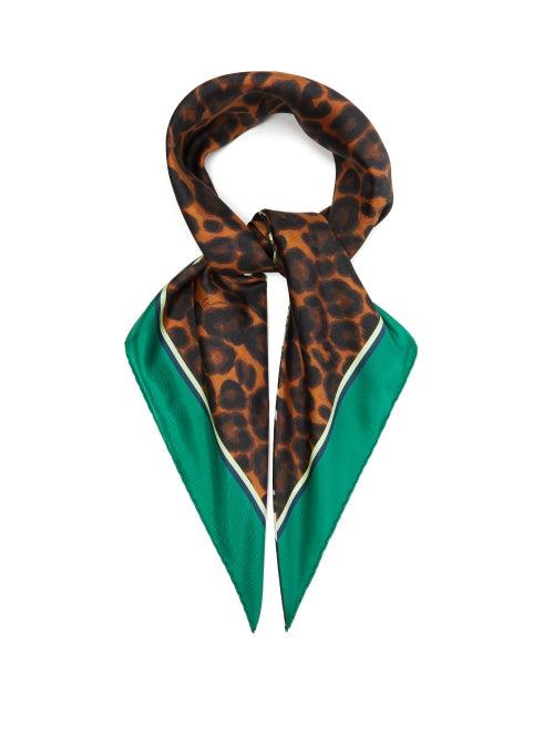 Matchesfashion.com Erdem - Leopard And Floral-print Silk Scarf - Womens - Green Multi