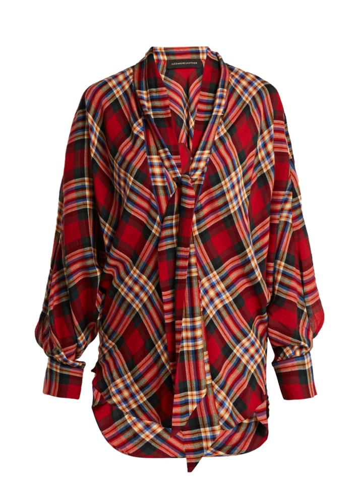 Alexandre Vauthier Neck-tie Tartan Blouse