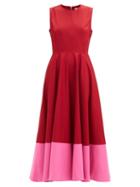 Matchesfashion.com Roksanda - Athena Colour-blocked Cotton-poplin Dress - Womens - Burgundy