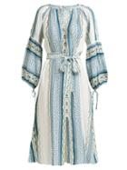 Matchesfashion.com D'ascoli - Royce Floral Print Silk Midi Dress - Womens - Blue Print