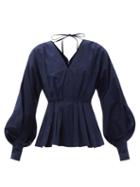 Ladies Rtw Roksanda - Colette Bishop-sleeve Cotton-poplin Blouse - Womens - Navy