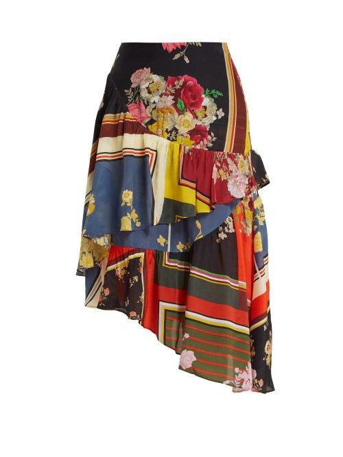 Matchesfashion.com Preen Line - Blossom Floral Print Asymmetric Tiered Skirt - Womens - Multi