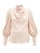 Matchesfashion.com Zimmermann - Gathered Silk-blend Satin Blouse - Womens - Light Pink
