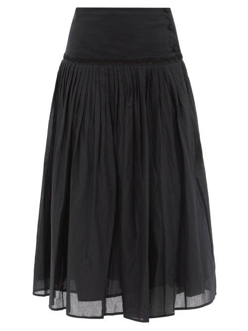 Ladies Beachwear Merlette - Morris Pleated Cotton-voile Skirt - Womens - Black