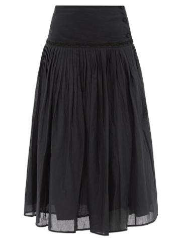 Ladies Beachwear Merlette - Morris Pleated Cotton-voile Skirt - Womens - Black