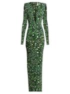 Matchesfashion.com Alexandre Vauthier - Plunge Neck Leopard Print Maxi Dress - Womens - Green Print