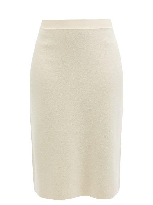 Ladies Rtw Bottega Veneta - Contrast-stitched Wool Skirt - Womens - Cream