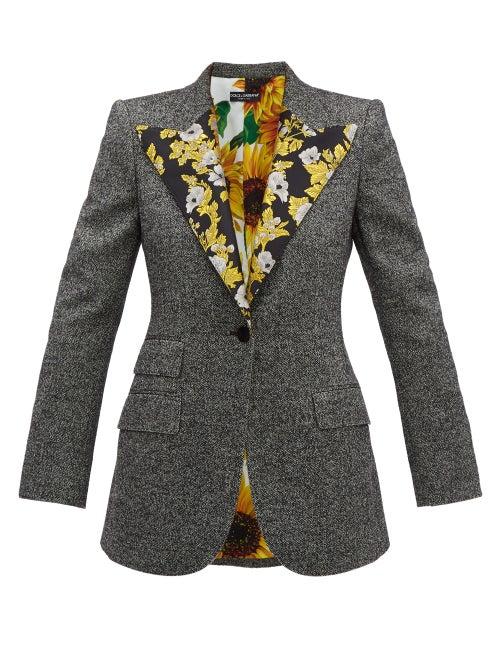 Matchesfashion.com Dolce & Gabbana - Brocade Trimmed Wool Blend Tweed Jacket - Womens - Grey Multi