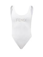 Ladies Beachwear Fendi - Embroidered-logo Scoop-neck Swimsuit - Womens - White