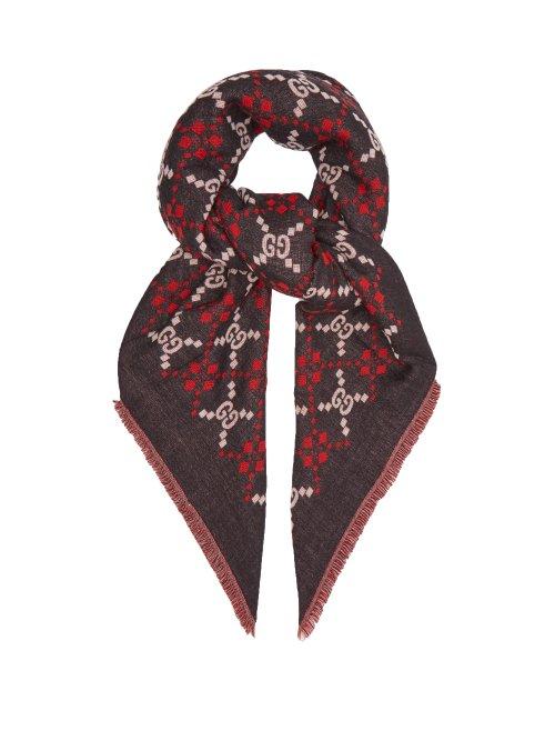 Matchesfashion.com Gucci - Gg Diamond Wool Scarf - Mens - Black Red
