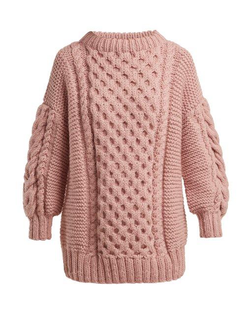 Matchesfashion.com I Love Mr Mittens - Cable Knit Wool Sweater - Womens - Pink
