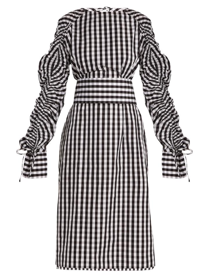 Teija Smocked-sleeve Cotton-gingham Dress