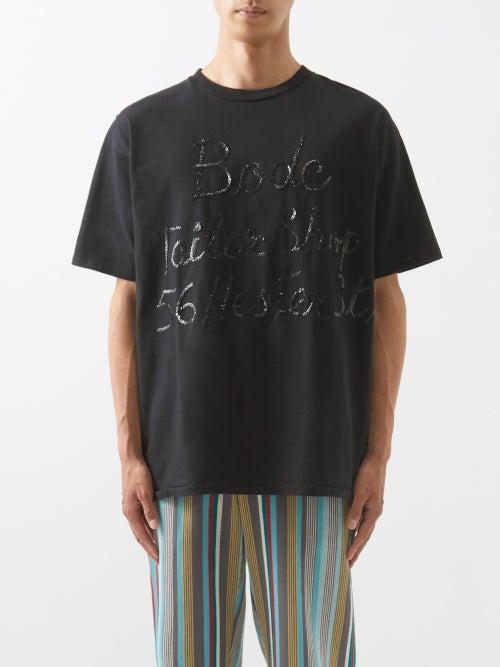 Bode - Sequin-embroidered Cotton-jersey T-shirt - Mens - Black