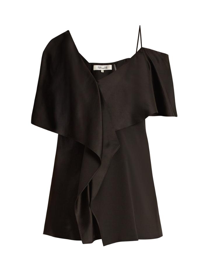 Diane Von Furstenberg Asymmetric Ruffle-trimmed Satin Blouse