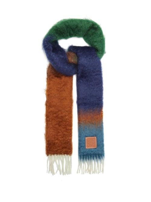 Matchesfashion.com Loewe - Logo-tab Gradient Fringed Scarf - Womens - Green Multi