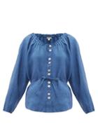 Matchesfashion.com Belize - Lily Tie Waist Linen Blouse - Womens - Denim