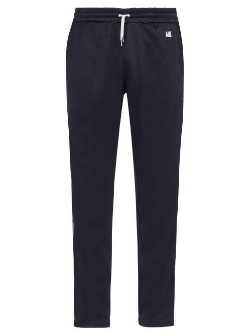 Matchesfashion.com Ami - Striped Jersey Track Pants - Mens - Navy