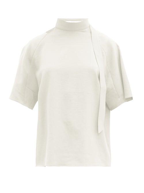 Matchesfashion.com Tibi - Chalky Tie Neck Crepe Top - Womens - Ivory