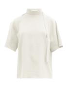 Matchesfashion.com Tibi - Chalky Tie Neck Crepe Top - Womens - Ivory