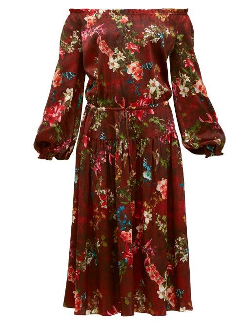 Matchesfashion.com Adriana Iglesias - Creek Grapevine Print Silk Blend Dress - Womens - Burgundy Print