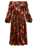 Matchesfashion.com Adriana Iglesias - Creek Grapevine Print Silk Blend Dress - Womens - Burgundy Print