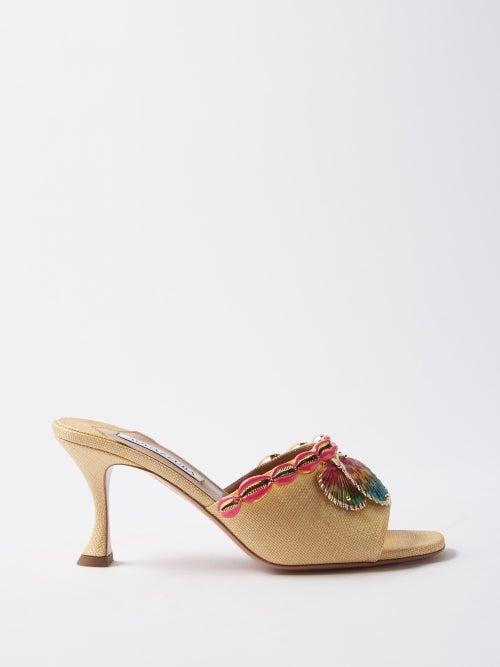 Aquazzura - Off To Ibiza 75 Faux-raffia Mules - Womens - Beige