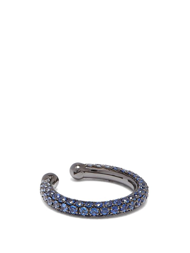 Lynn Ban Orbital Sapphire & Rhodium Single Ear Cuff