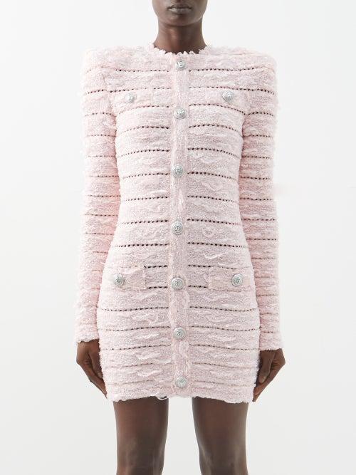 Balmain - Tweed-knit Mini Dress - Womens - Pale Pink