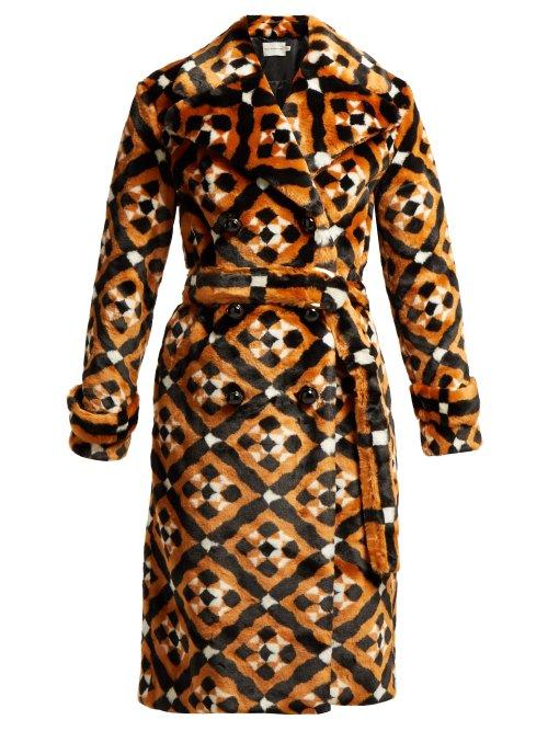 Matchesfashion.com Mary Katrantzou - Stokes Geometric Faux Fur Coat - Womens - Brown Multi