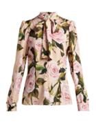 Matchesfashion.com Dolce & Gabbana - Floral Print Silk Charmeuse Pussy Bow Blouse - Womens - Pink Print