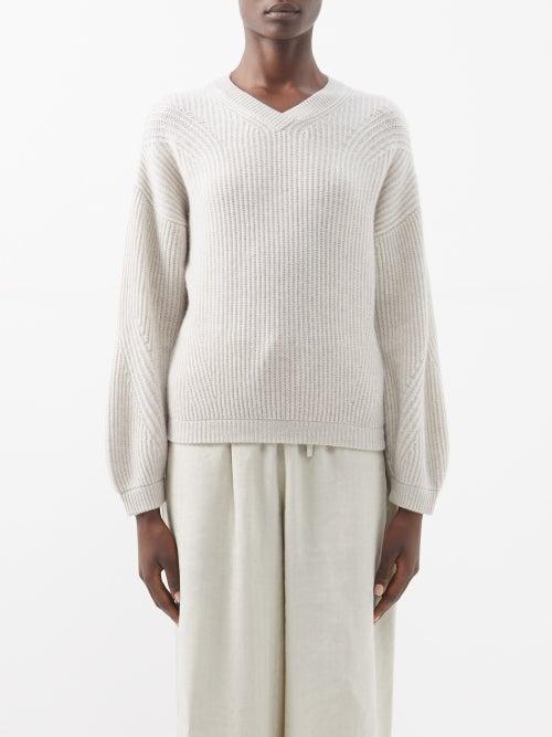 Le Kasha - Palermo V-neck Cashmere Sweater - Womens - Light Beige
