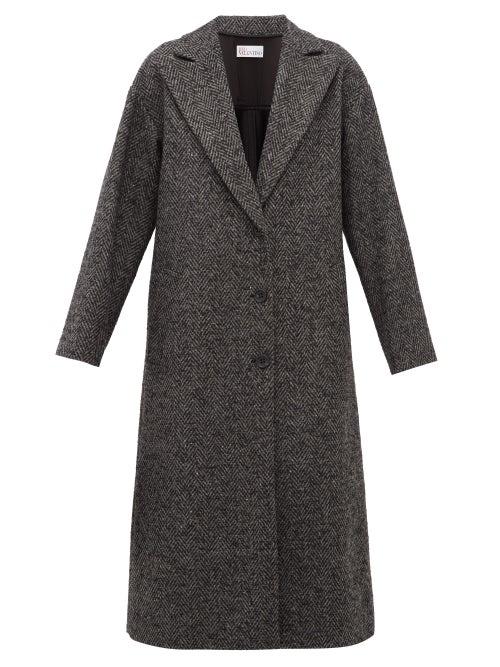 Matchesfashion.com Redvalentino - Ruffled Single Breasted Herringbone Coat - Womens - Grey