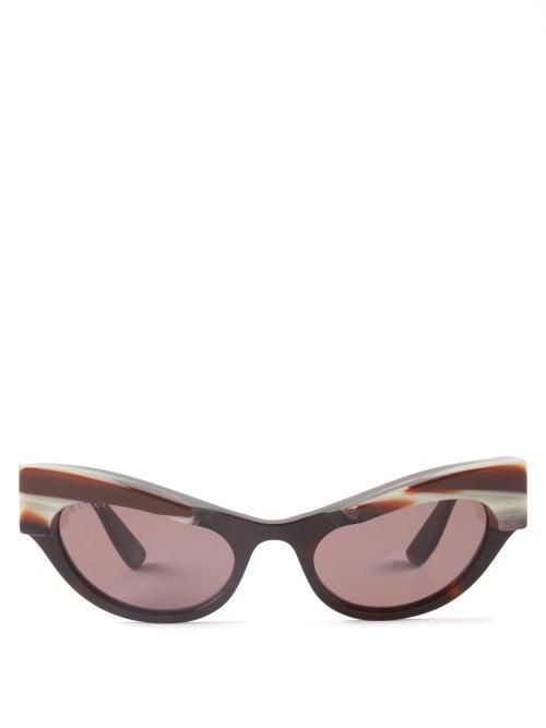 Gucci - Horn-effect Rim Cat-eye Acetate Sunglasses - Womens - Brown Multi