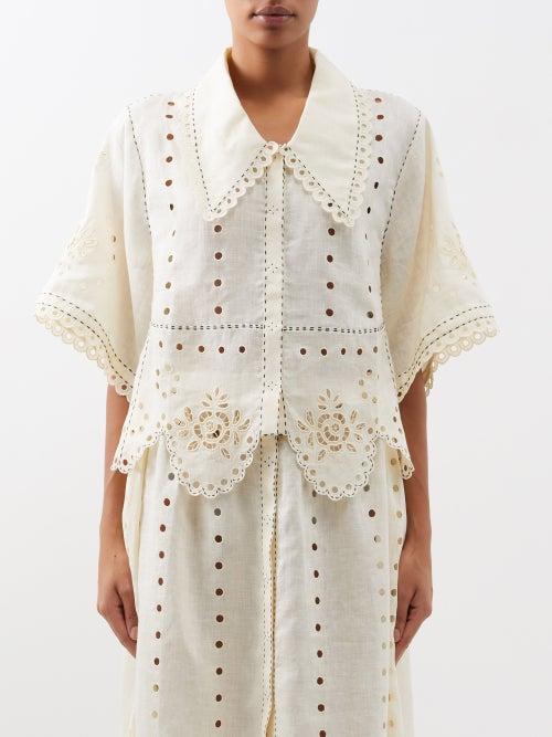 Vita Kin - Colette Broderie-anglaise Linen Blouse - Womens - Cream