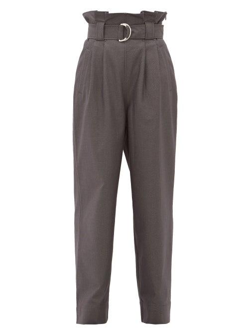 Matchesfashion.com Ganni - Paperbag-waist Cotton-blend Wide-leg Trousers - Womens - Grey