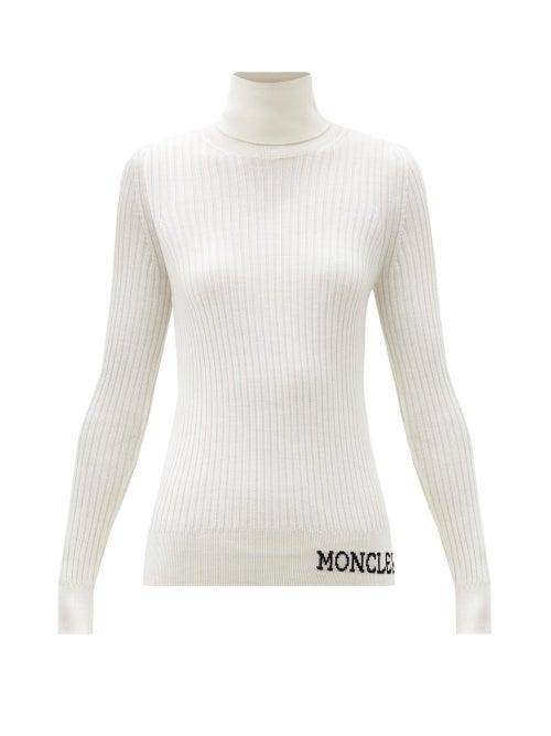 Matchesfashion.com Moncler - Intarsia-logo Roll-neck Ribbed-wool Sweater - Womens - Ivory