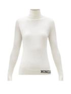 Matchesfashion.com Moncler - Intarsia-logo Roll-neck Ribbed-wool Sweater - Womens - Ivory