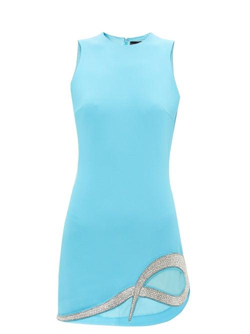 David Koma - Crystal-embellished Cutout Crepe Mini Dress - Womens - Blue